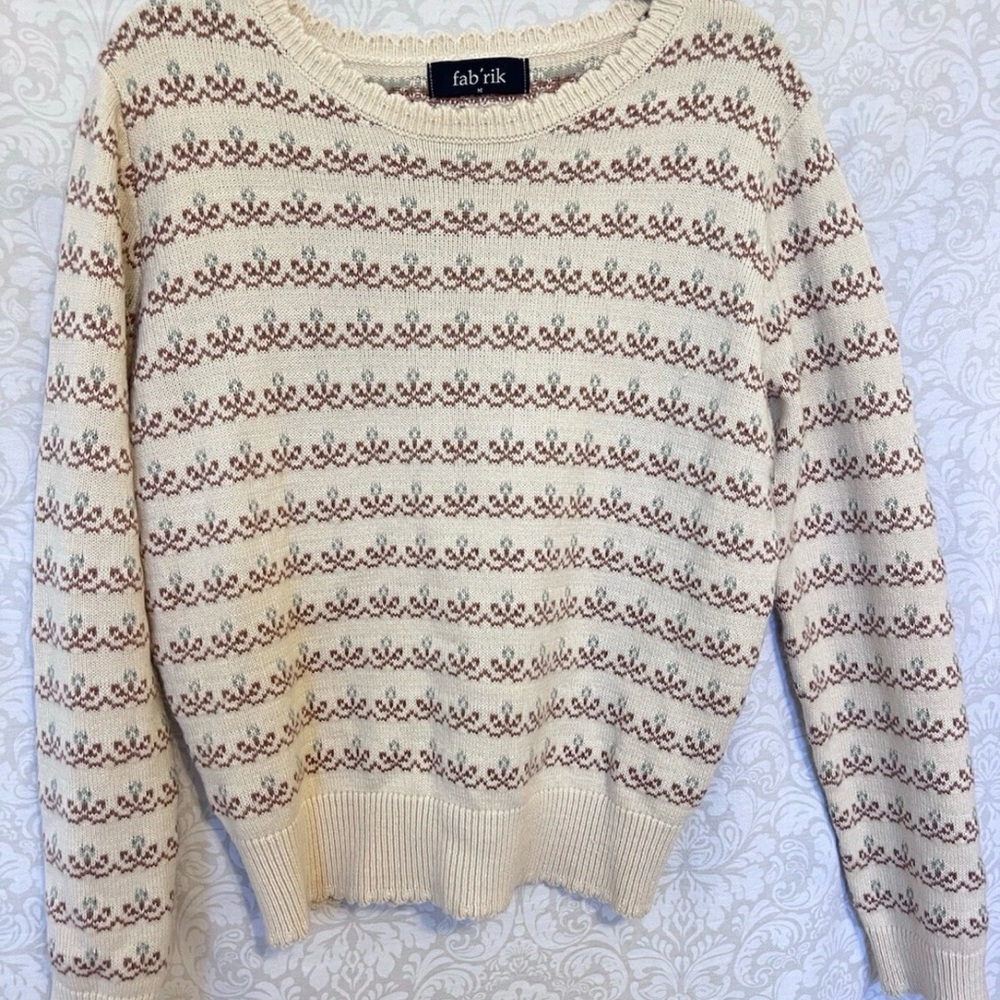 Fab'rik Beige and Brown Striped Sweater